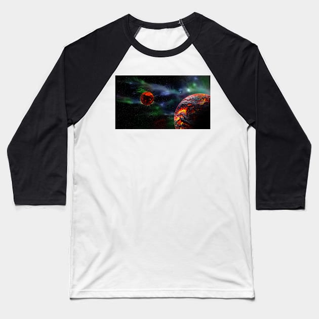 Molten Moon Sci-Fi Space Scene Baseball T-Shirt by sciencenotes